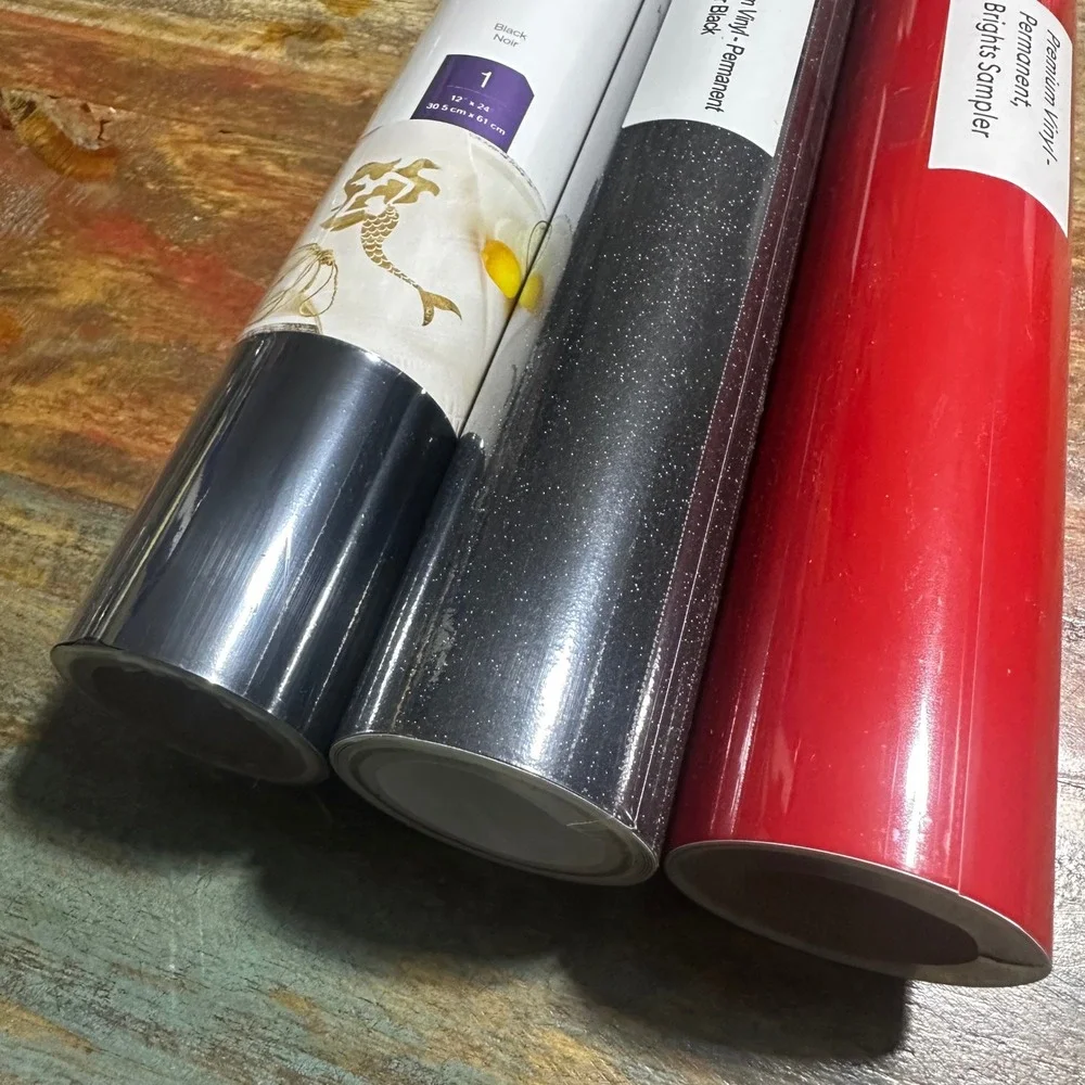 Cricut Foil Iron-On Black and Premium Permanent Vinyl Shimmer Black Red 3 Rolls
